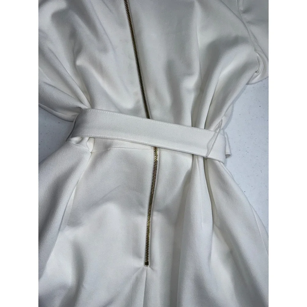 Calvin Klein White Ruffle Tie Waist High Low Scuba Dress Size 12 CD8C16XW - Picture 9 of 10